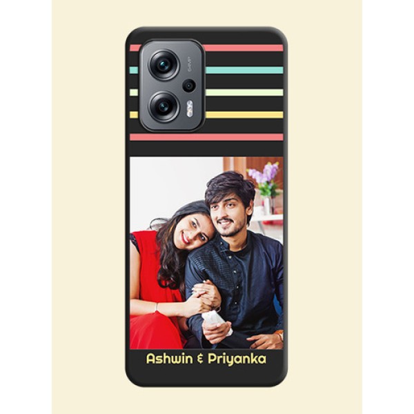 Color Stripes with Photo and Text on Photo on Space Black Soft Matte Mobile Case - Xiaomi Redmi K50I 5G