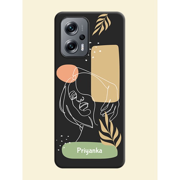 Custom Text With Line Art Of Women & Leaves Design On Space Black Personalized Soft Matte Phone Covers -Xiaomi Redmi K50I 5G