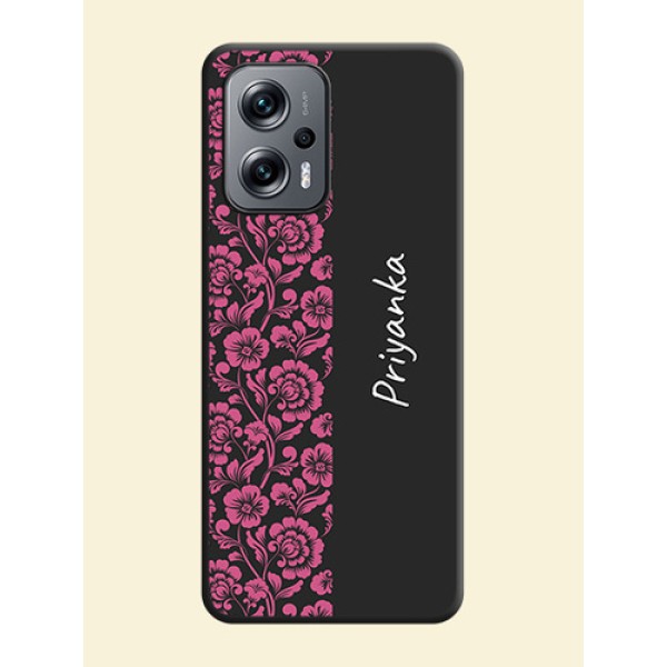 Pink Floral Pattern Design With Custom Text On Space Black Personalized Soft Matte Phone Covers -Xiaomi Redmi K50I 5G Pink Floral Pattern Design With Custom Text On Space Black Personalized Soft Matte Phone Covers -Xiaomi Redmi K50I 5G