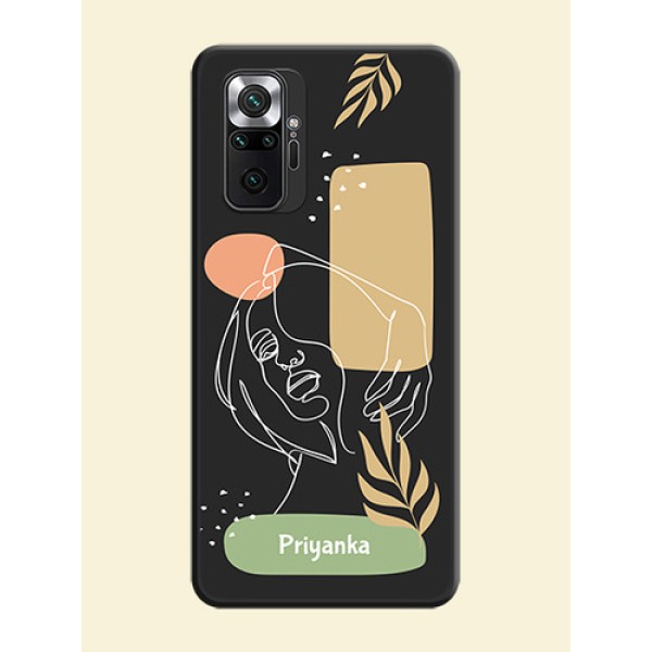 Custom Text With Line Art Of Women & Leaves Design On Space Black Personalized Soft Matte Phone Covers -Xiaomi Redmi Note 10 Pro Max