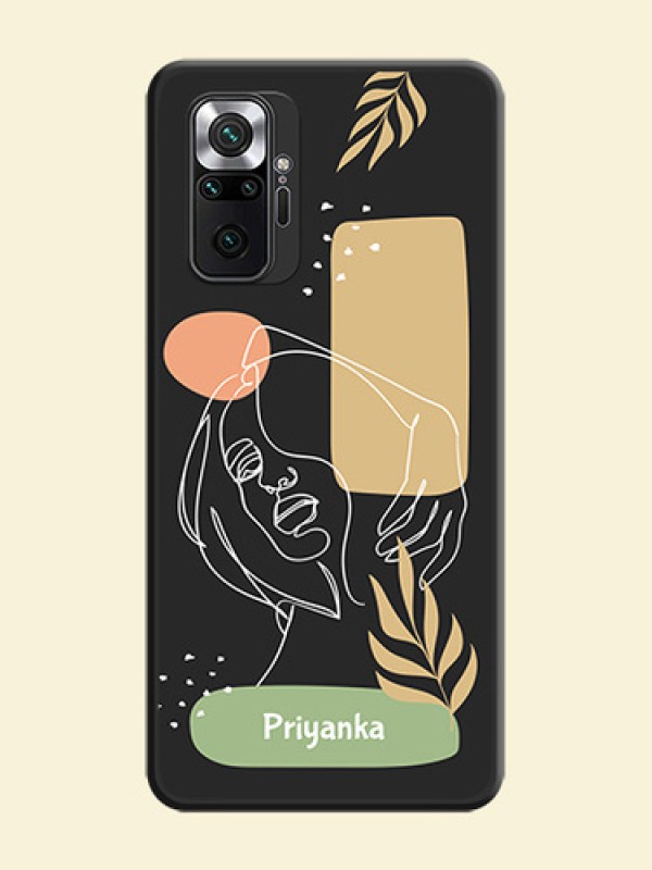 Custom Text With Line Art Of Women & Leaves Design On Space Black Personalized Soft Matte Phone Covers -Xiaomi Redmi Note 10 Pro Max