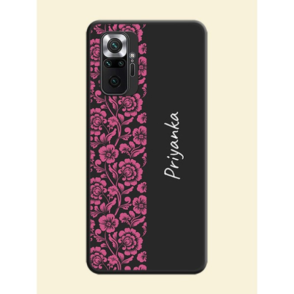 Pink Floral Pattern Design With Custom Text On Space Black Personalized Soft Matte Phone Covers -Xiaomi Redmi Note 10 Pro Max Pink Floral Pattern Design With Custom Text On Space Black Personalized Soft Matte Phone Covers -Xiaomi Redmi Note 10 Pro Max