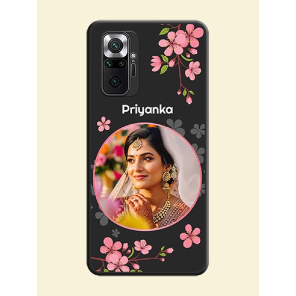 Round Image with Pink Color Floral Design on Photo on Space Black Soft Matte Back Cover - Redmi Note 10 Pro