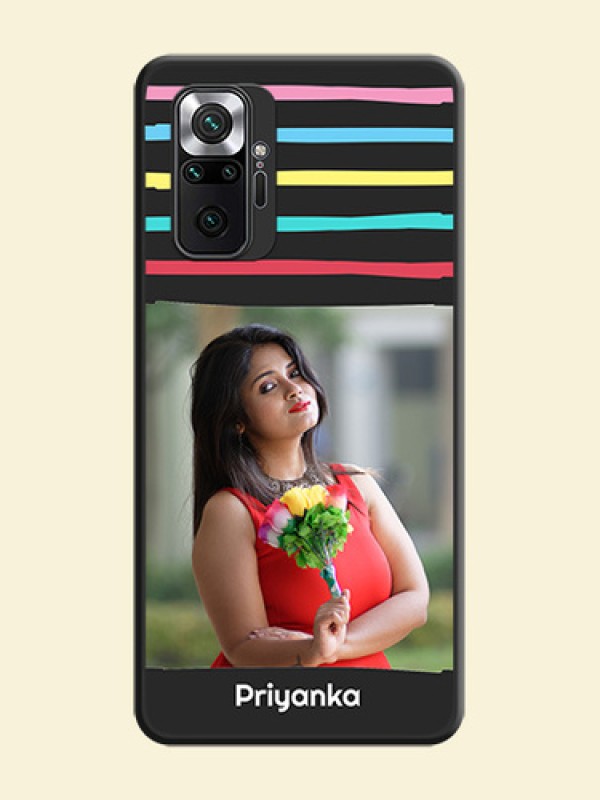 Multicolor Lines with Image on Space Black Personalized Soft Matte Phone Covers - Redmi Note 10 Pro