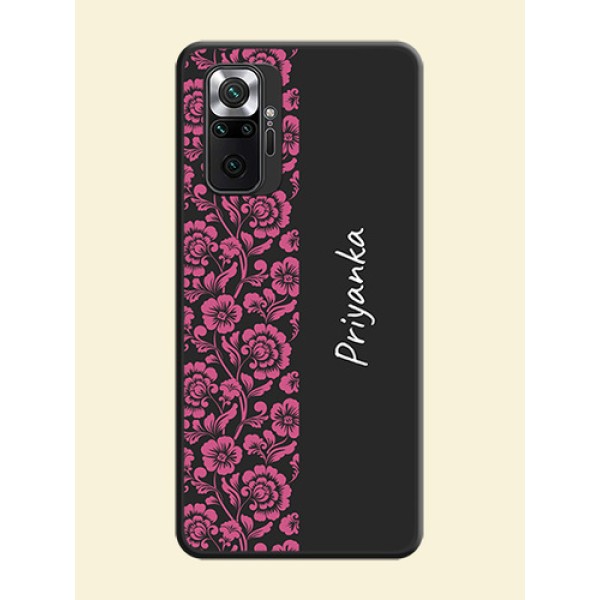 Pink Floral Pattern Design With Custom Text On Space Black Personalized Soft Matte Phone Covers -Xiaomi Redmi Note 10 Pro Pink Floral Pattern Design With Custom Text On Space Black Personalized Soft Matte Phone Covers -Xiaomi Redmi Note 10 Pro