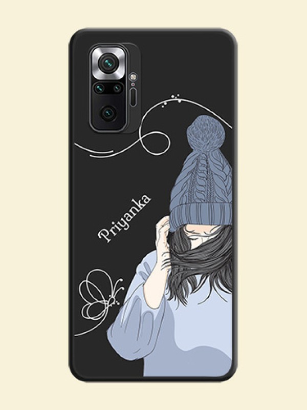 Girl With Blue Winter Outfiit Custom Text Design On Space Black Personalized Soft Matte Phone Covers -Xiaomi Redmi Note 10 Pro