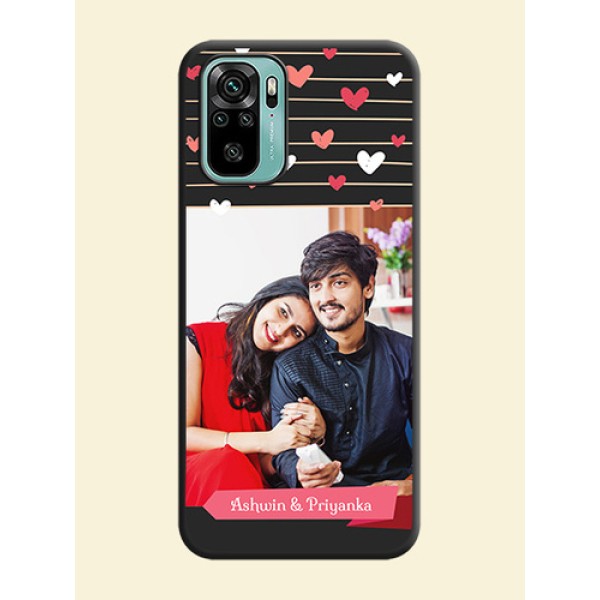 Love Pattern with Name on Pink Ribbon  on Photo on Space Black Soft Matte Back Cover - Redmi Note 10