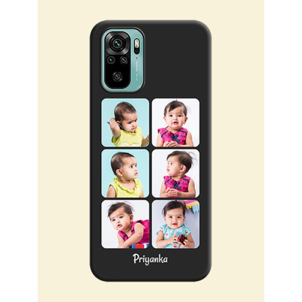 Floral Art with 6 Image Holder on Photo on Space Black Soft Matte Mobile Case - Redmi Note 10