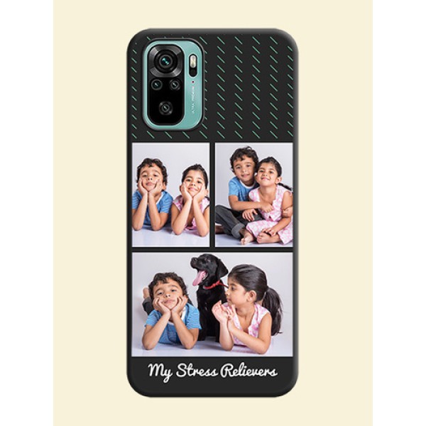 Cross Dotted Pattern with 2 Image Holder on Personalised Space Black Soft Matte Cases - Redmi Note 10 Cross Dotted Pattern with 2 Image Holder on Personalised Space Black Soft Matte Cases - Redmi Note 10
