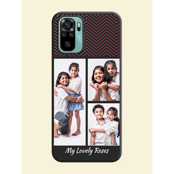 Wave Pattern with 3 Image Holder on Space Black Custom Soft Matte Back Cover - Redmi Note 10 Wave Pattern with 3 Image Holder on Space Black Custom Soft Matte Back Cover - Redmi Note 10