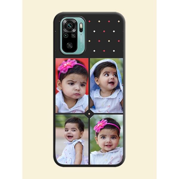 Multicolor Dotted Pattern with 4 Image Holder on Space Black Custom Soft Matte Phone Cases - Redmi Note 10 Multicolor Dotted Pattern with 4 Image Holder on Space Black Custom Soft Matte Phone Cases - Redmi Note 10