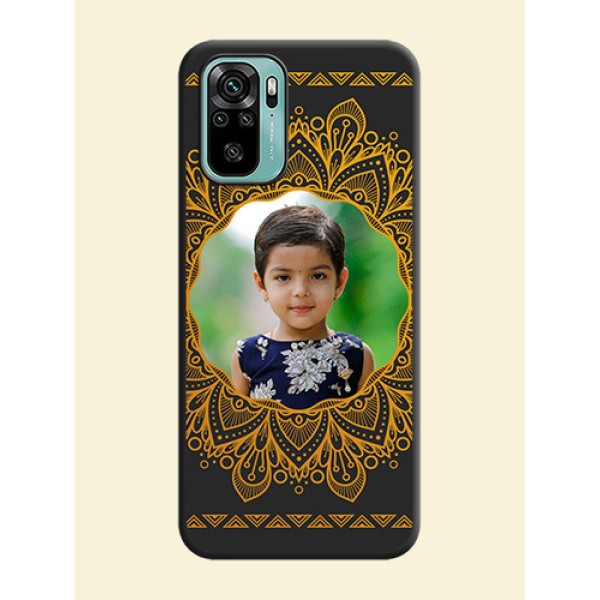 Round Image with Floral Design on Photo on Space Black Soft Matte Mobile Cover - Redmi Note 10 Round Image with Floral Design on Photo on Space Black Soft Matte Mobile Cover - Redmi Note 10