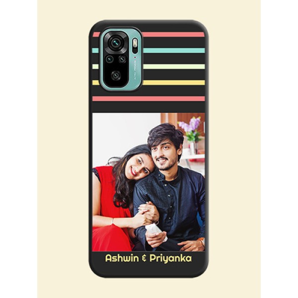 Color Stripes with Photo and Text on Photo on Space Black Soft Matte Mobile Case - Redmi Note 10 Color Stripes with Photo and Text on Photo on Space Black Soft Matte Mobile Case - Redmi Note 10