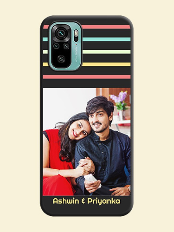 Color Stripes with Photo and Text on Photo on Space Black Soft Matte Mobile Case - Redmi Note 10