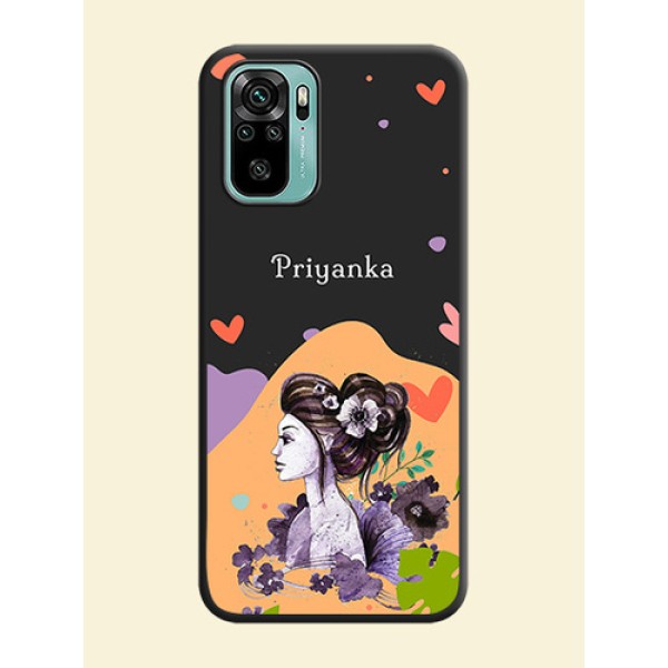Namecase For Her With Fancy Lady Image On Space Black Personalized Soft Matte Phone Covers -Xiaomi Redmi Note 10