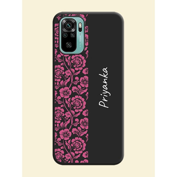 Pink Floral Pattern Design With Custom Text On Space Black Personalized Soft Matte Phone Covers -Xiaomi Redmi Note 10 Pink Floral Pattern Design With Custom Text On Space Black Personalized Soft Matte Phone Covers -Xiaomi Redmi Note 10