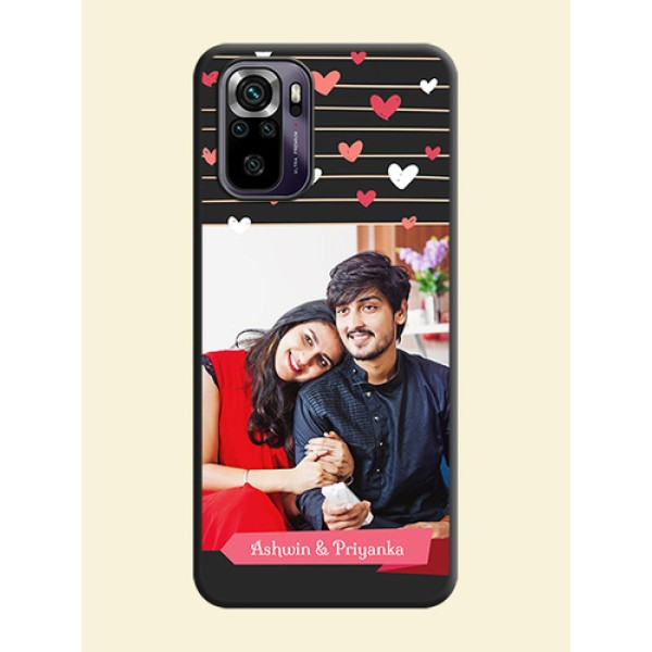 Love Pattern with Name on Pink Ribbon  on Photo on Space Black Soft Matte Back Cover - Redmi Note 10s