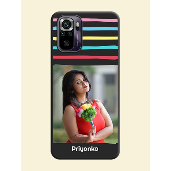 Multicolor Lines with Image on Space Black Personalized Soft Matte Phone Covers - Redmi Note 10s Multicolor Lines with Image on Space Black Personalized Soft Matte Phone Covers - Redmi Note 10s