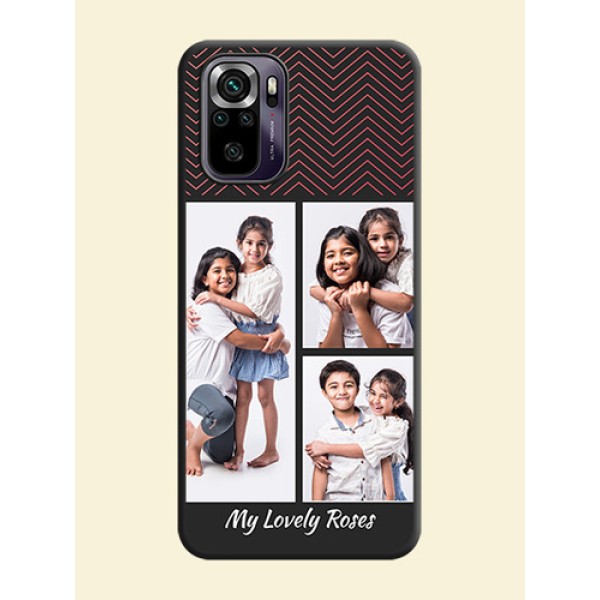 Wave Pattern with 3 Image Holder on Space Black Custom Soft Matte Back Cover - Redmi Note 10s Wave Pattern with 3 Image Holder on Space Black Custom Soft Matte Back Cover - Redmi Note 10s