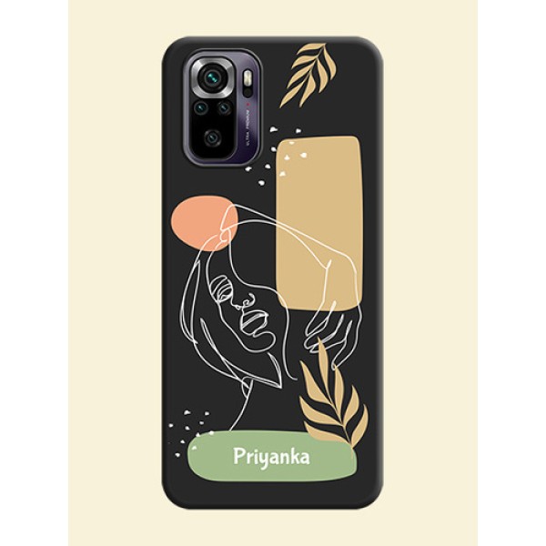 Custom Text With Line Art Of Women & Leaves Design On Space Black Personalized Soft Matte Phone Covers -Xiaomi Redmi Note 10S