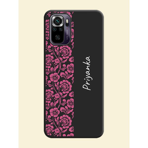 Pink Floral Pattern Design With Custom Text On Space Black Personalized Soft Matte Phone Covers -Xiaomi Redmi Note 10S Pink Floral Pattern Design With Custom Text On Space Black Personalized Soft Matte Phone Covers -Xiaomi Redmi Note 10S