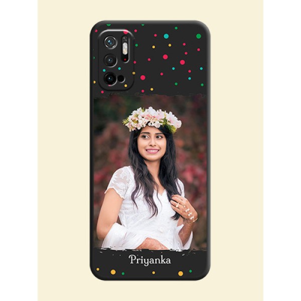 Multicolor Dotted Pattern with Text on Space Black Custom Soft Matte Phone Back Cover - Redmi Note 10T 5G Multicolor Dotted Pattern with Text on Space Black Custom Soft Matte Phone Back Cover - Redmi Note 10T 5G