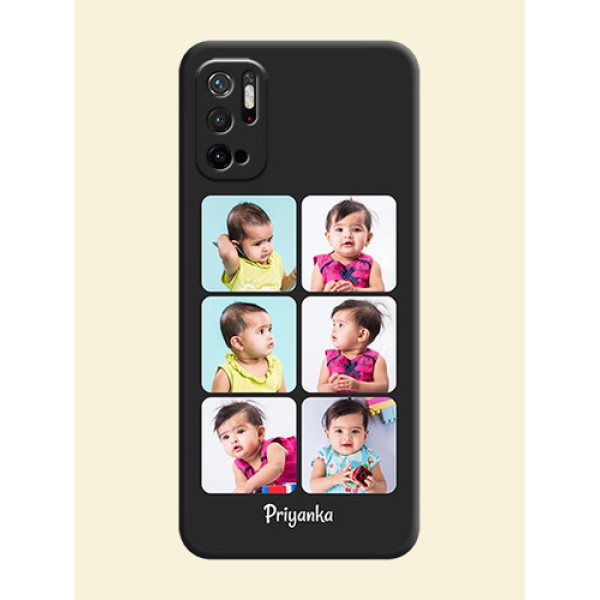 Floral Art with 6 Image Holder on Photo on Space Black Soft Matte Mobile Case - Redmi Note 10T 5G