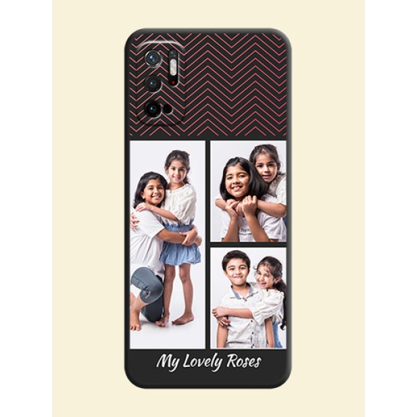Wave Pattern with 3 Image Holder on Space Black Custom Soft Matte Back Cover - Redmi Note 10T 5G Wave Pattern with 3 Image Holder on Space Black Custom Soft Matte Back Cover - Redmi Note 10T 5G