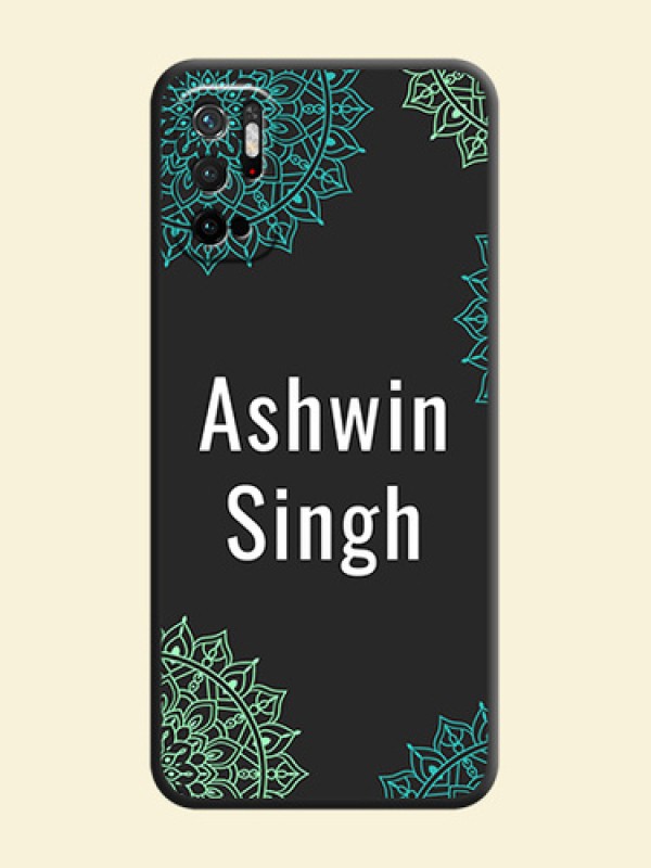 Your Name with Floral Design on Space Black Custom Soft Matte Back Cover - Redmi Note 10T 5G
