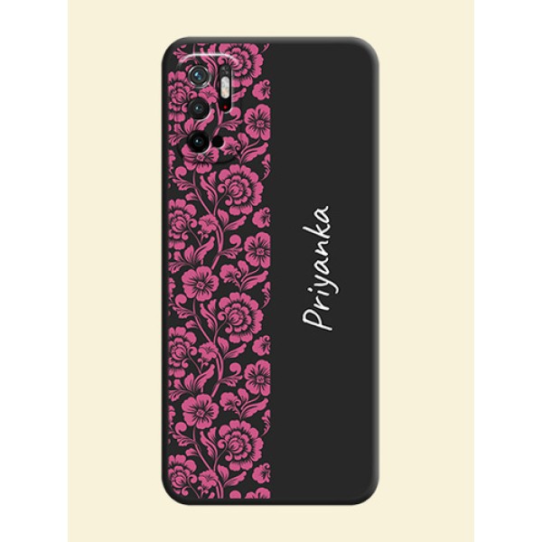 Pink Floral Pattern Design With Custom Text On Space Black Personalized Soft Matte Phone Covers -Xiaomi Redmi Note 10T 5G Pink Floral Pattern Design With Custom Text On Space Black Personalized Soft Matte Phone Covers -Xiaomi Redmi Note 10T 5G
