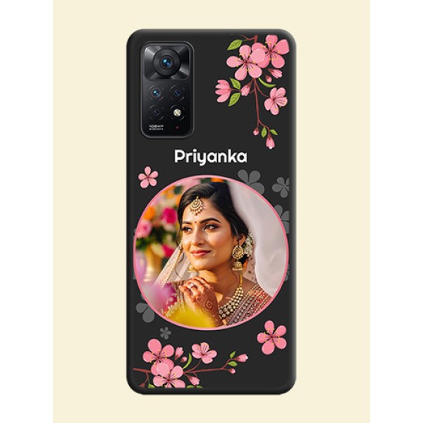 Round Image with Pink Color Floral Design on Photo on Space Black Soft Matte Back Cover - Redmi Note 11 Pro 5G