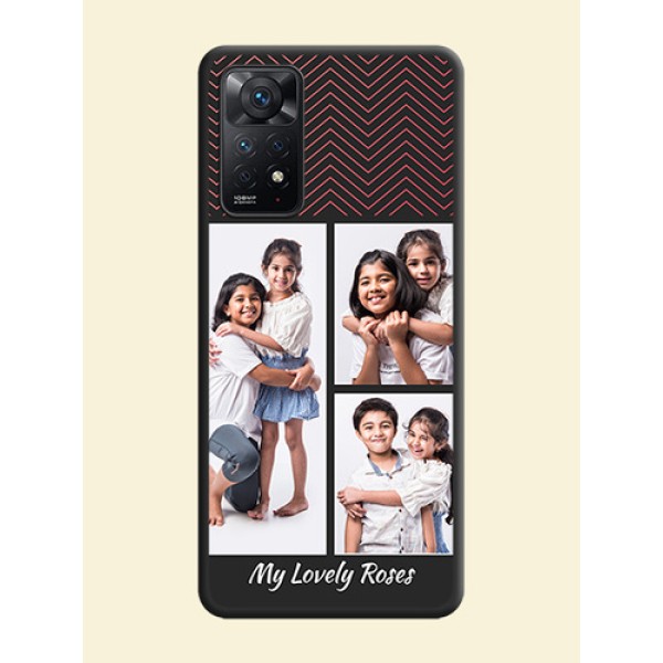 Wave Pattern with 3 Image Holder on Space Black Custom Soft Matte Back Cover - Redmi Note 11 Pro 5G Wave Pattern with 3 Image Holder on Space Black Custom Soft Matte Back Cover - Redmi Note 11 Pro 5G
