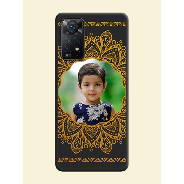 Round Image with Floral Design on Photo on Space Black Soft Matte Mobile Cover - Redmi Note 11 Pro 5G Round Image with Floral Design on Photo on Space Black Soft Matte Mobile Cover - Redmi Note 11 Pro 5G