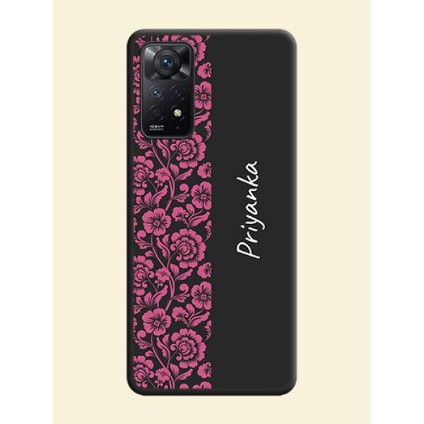 Pink Floral Pattern Design With Custom Text On Space Black Personalized Soft Matte Phone Covers -Xiaomi Redmi Note 11 Pro 5G Pink Floral Pattern Design With Custom Text On Space Black Personalized Soft Matte Phone Covers -Xiaomi Redmi Note 11 Pro 5G