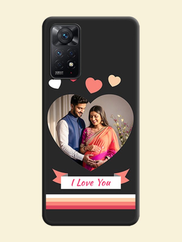 Love Shaped Photo with Colorful Stripes on Personalised Space Black Soft Matte Cases - Redmi Note 11 Pro Plus 5G
