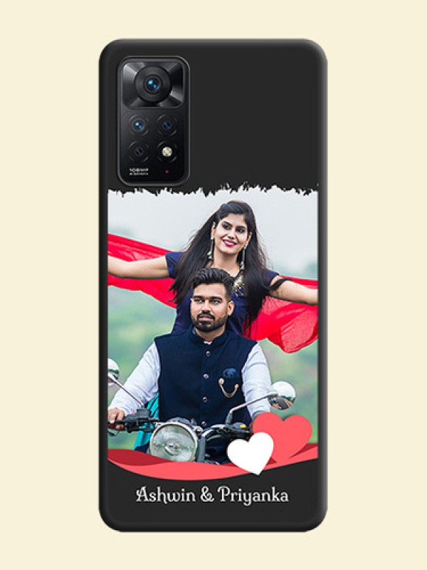 Pin Color Love Shaped Ribbon Design with Text on Space Black Custom Soft Matte Phone Back Cover - Redmi Note 11 Pro Plus 5G