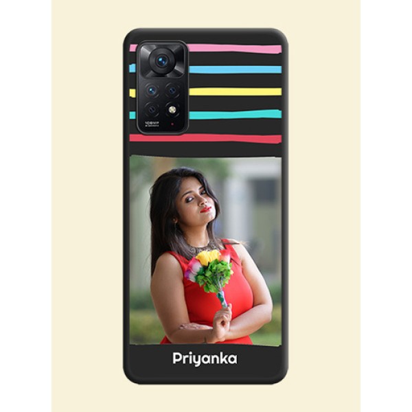 Multicolor Lines with Image on Space Black Personalized Soft Matte Phone Covers - Redmi Note 11 Pro Plus 5G Multicolor Lines with Image on Space Black Personalized Soft Matte Phone Covers - Redmi Note 11 Pro Plus 5G