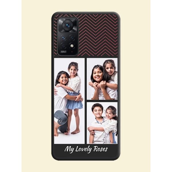 Wave Pattern with 3 Image Holder on Space Black Custom Soft Matte Back Cover - Redmi Note 11 Pro Plus 5G Wave Pattern with 3 Image Holder on Space Black Custom Soft Matte Back Cover - Redmi Note 11 Pro Plus 5G