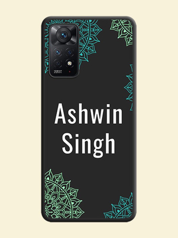 Your Name with Floral Design on Space Black Custom Soft Matte Back Cover - Redmi Note 11 Pro Plus 5G