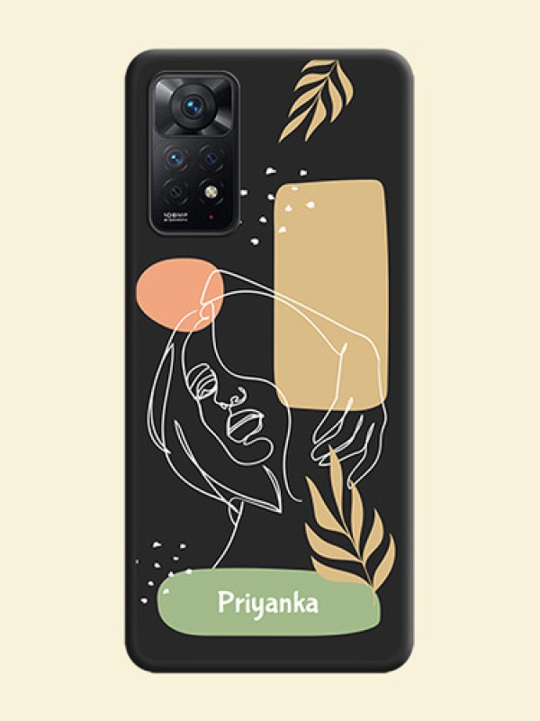 Custom Text With Line Art Of Women & Leaves Design On Space Black Personalized Soft Matte Phone Covers -Xiaomi Redmi Note 11 Pro Plus 5G