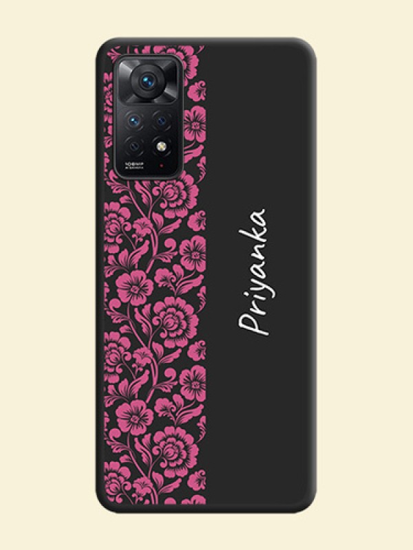 Pink Floral Pattern Design With Custom Text On Space Black Personalized Soft Matte Phone Covers -Xiaomi Redmi Note 11 Pro Plus 5G