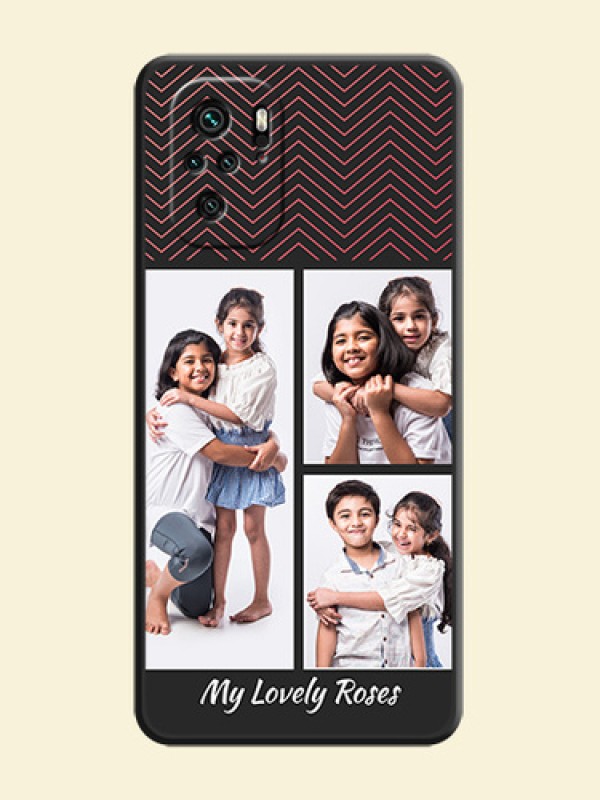 Wave Pattern with 3 Image Holder on Space Black Custom Soft Matte Back Cover - Redmi Note 11 Se