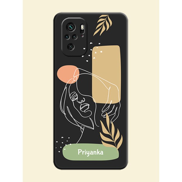Custom Text With Line Art Of Women & Leaves Design On Space Black Personalized Soft Matte Phone Covers -Xiaomi Redmi Note 11 Se