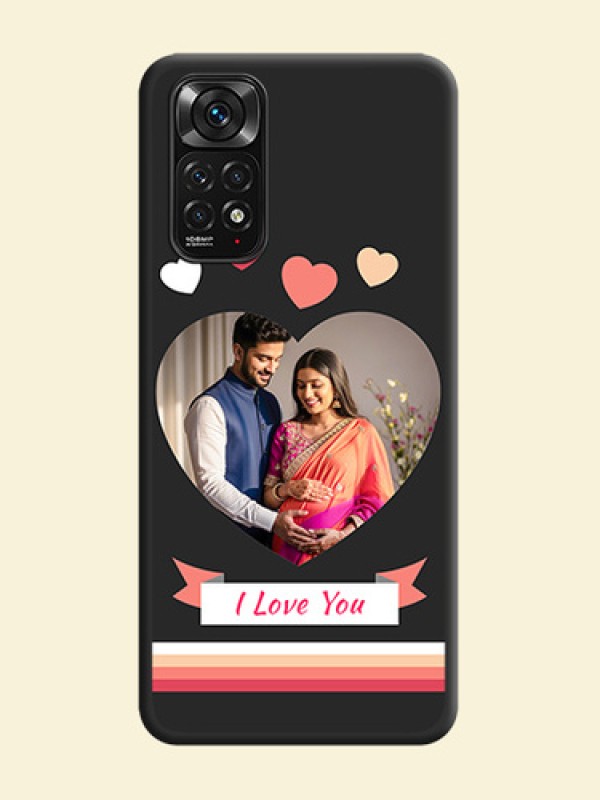Love Shaped Photo with Colorful Stripes on Personalised Space Black Soft Matte Cases - Redmi Note 11