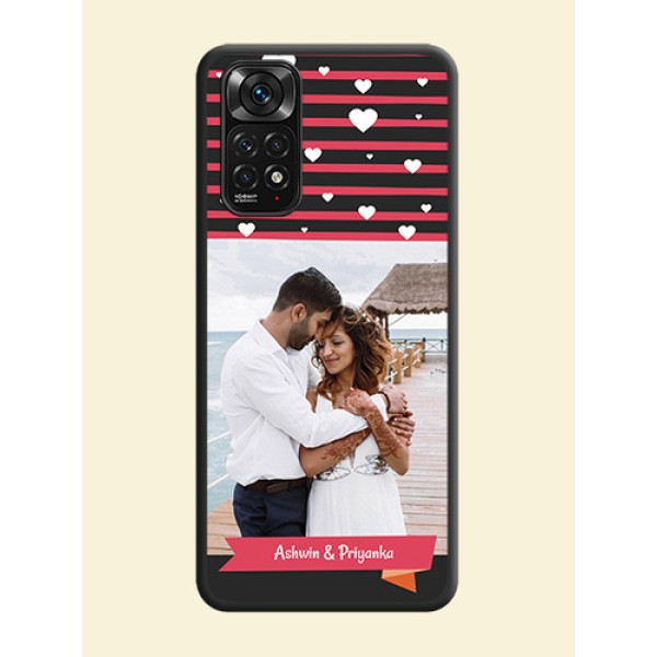White Color Love Symbols with Pink Lines Pattern on Space Black Custom Soft Matte Phone Cases - Redmi Note 11 White Color Love Symbols with Pink Lines Pattern on Space Black Custom Soft Matte Phone Cases - Redmi Note 11