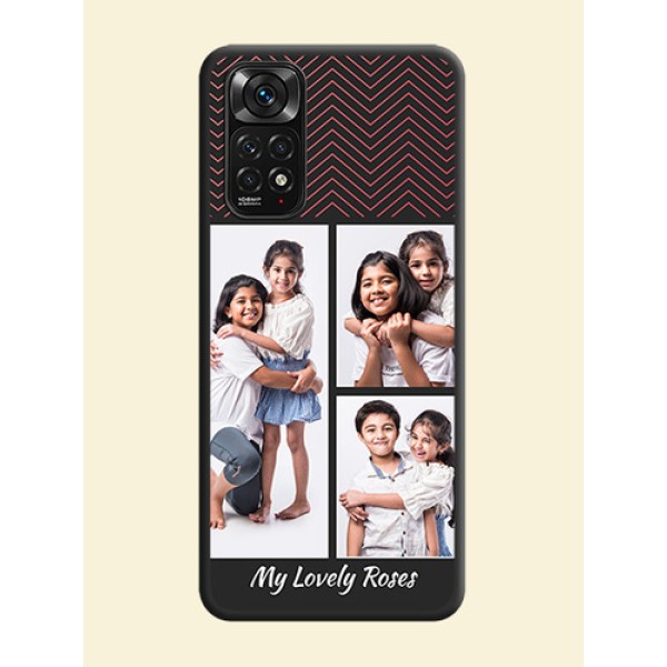 Wave Pattern with 3 Image Holder on Space Black Custom Soft Matte Back Cover - Redmi Note 11 Wave Pattern with 3 Image Holder on Space Black Custom Soft Matte Back Cover - Redmi Note 11