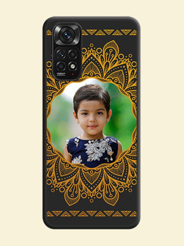 Round Image with Floral Design on Photo on Space Black Soft Matte Mobile Cover - Redmi Note 11
