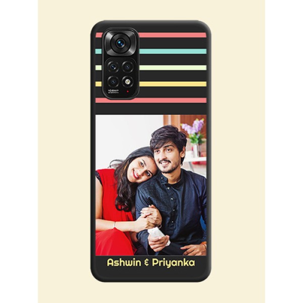 Color Stripes with Photo and Text on Photo on Space Black Soft Matte Mobile Case - Redmi Note 11 Color Stripes with Photo and Text on Photo on Space Black Soft Matte Mobile Case - Redmi Note 11