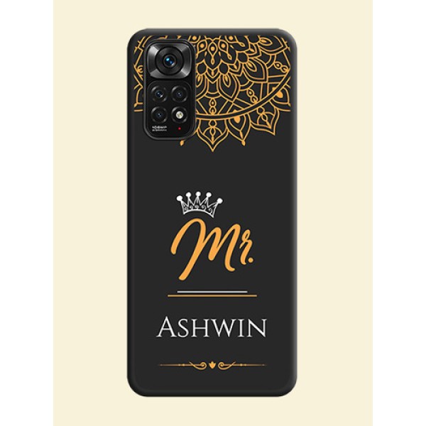 Mr Name with Floral Design on Personalised Space Black Soft Matte Cases - Redmi Note 11 Mr Name with Floral Design on Personalised Space Black Soft Matte Cases - Redmi Note 11