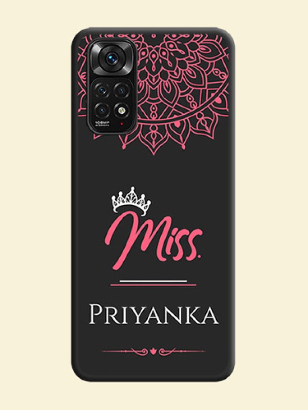 Mrs Name with Floral Design on Space Black Personalized Soft Matte Phone Covers - Redmi Note 11